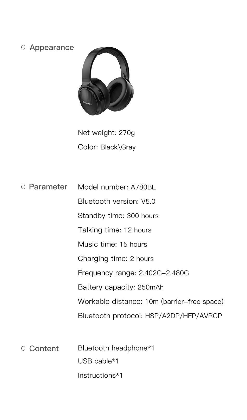 AWEI Kabelloses Bluetooth Stereo Headset – Wireless Kopfhörer mit klarem Sound & komfortablem Design
