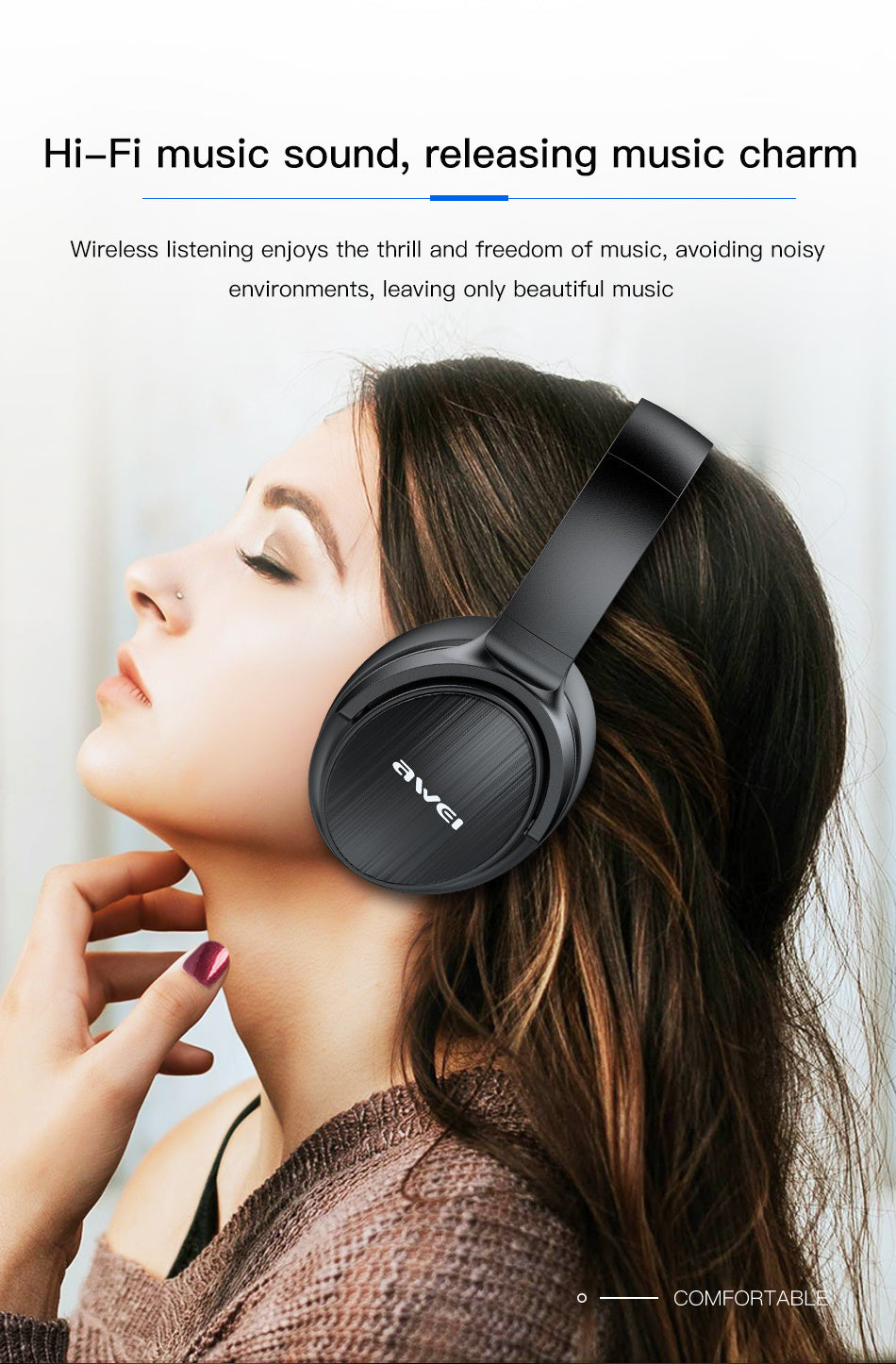 AWEI Kabelloses Bluetooth Stereo Headset – Wireless Kopfhörer mit klarem Sound & komfortablem Design