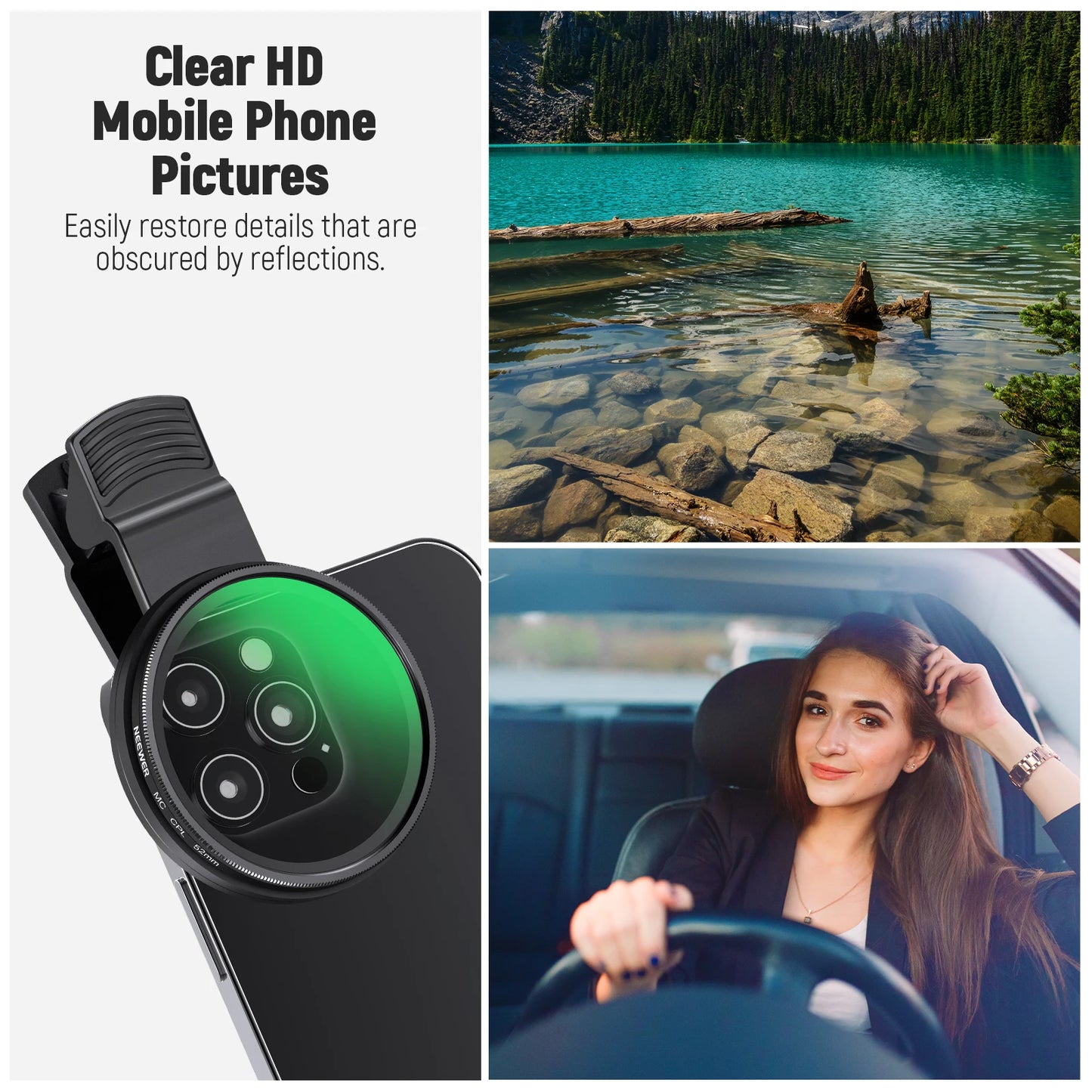 NEEWER 52mm CPL Filter für Smartphone – Clip-On Circular Polarizing Lens für iPhone, Samsung & Android Kameras