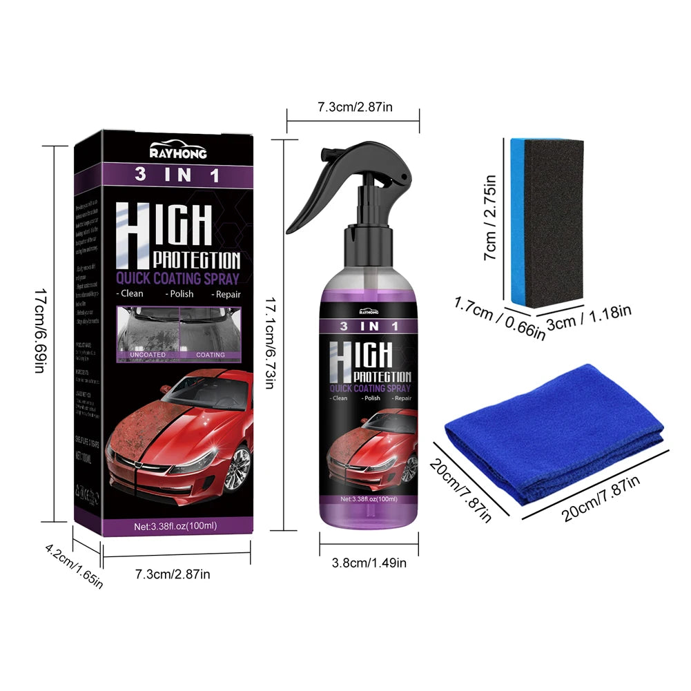 3-in-1 Auto Nano Keramikbeschichtung Spray – 30/100ml Versiegelung, Politur & Wachs für Lackschutz & Glanz