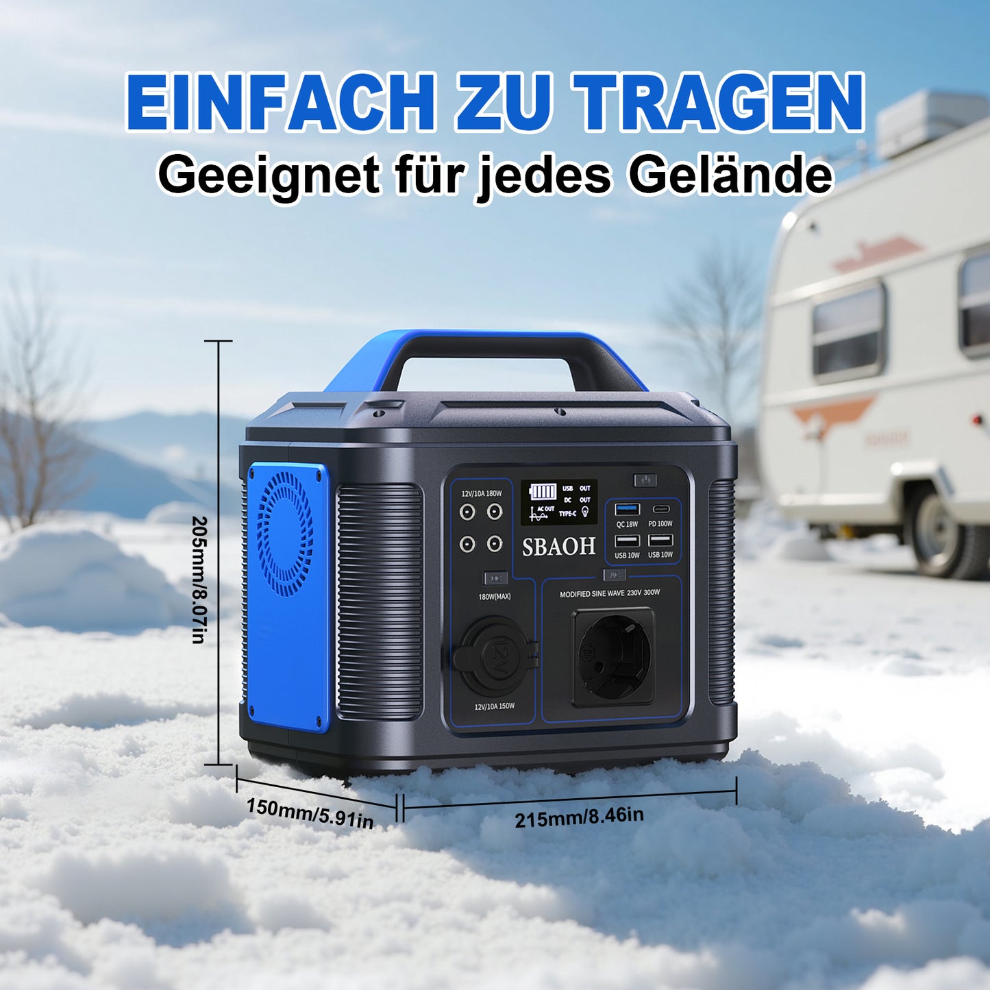 SBAOH Portable Power Station 300W (mit Lader) – Solar Generator 296Wh (80.000mAh) | Tragbare Powerbank & Notstromversorgung