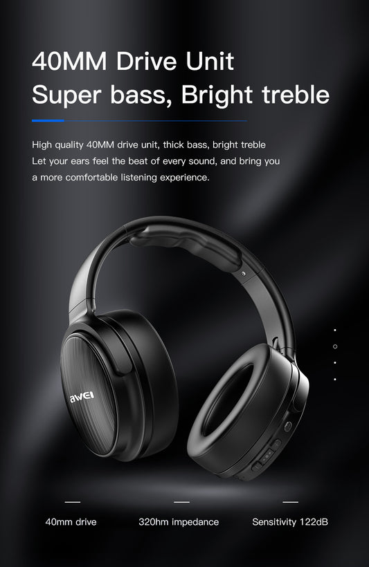AWEI Kabelloses Bluetooth Stereo Headset – Wireless Kopfhörer mit klarem Sound & komfortablem Design