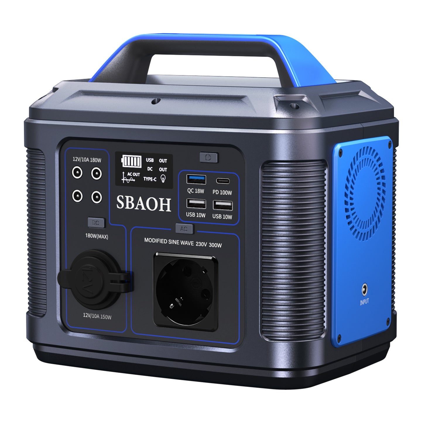 SBAOH Portable Power Station 300W (mit Lader)  – Solar Generator 296Wh (80.000mAh) | Tragbare Powerbank & Notstromversorgung