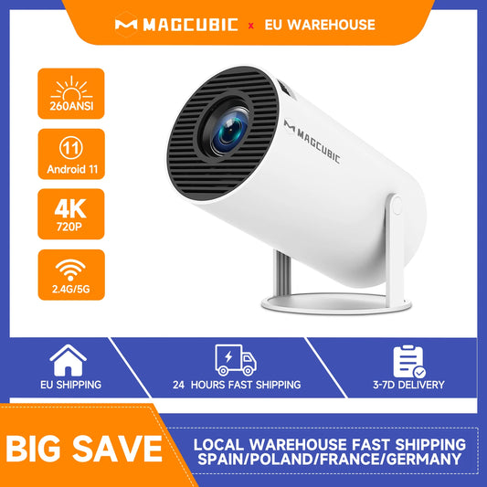 (ohne Charger) Magcubic Beamer 4K – Android 11 HY300 Pro | WiFi 6, 260 ANSI, Allwinner H713, BT5.0, 1080P/720P, Tragbarer Outdoor Heimkino-Projektor
