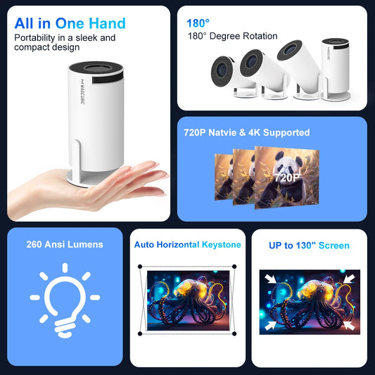(ohne Charger) Magcubic Beamer 4K – Android 11 HY300 Pro | WiFi 6, 260 ANSI, Allwinner H713, BT5.0, 1080P/720P, Tragbarer Outdoor Heimkino-Projektor
