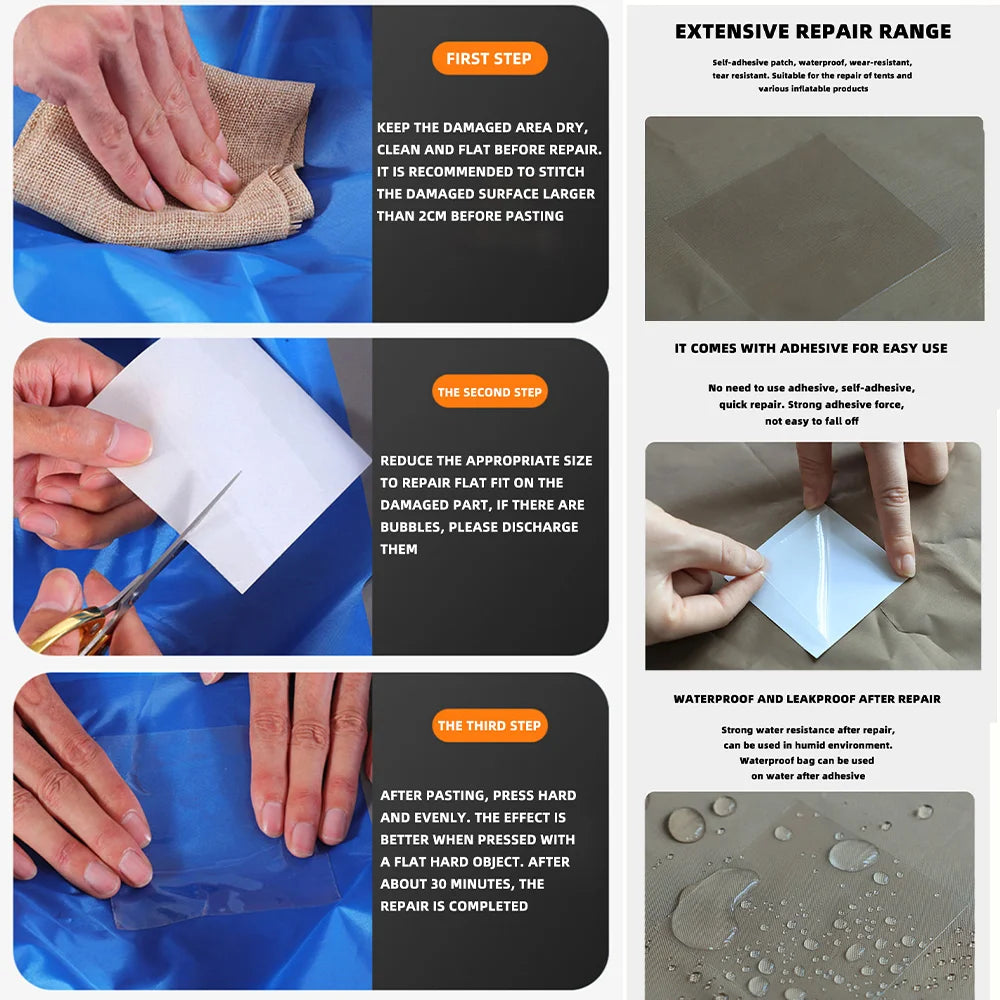 🖤 Transparentes & Schwarzes Wasserdichtes Reparaturband –Klebeband Extra Stark für Pool, Zelt & Rohrreparatur
