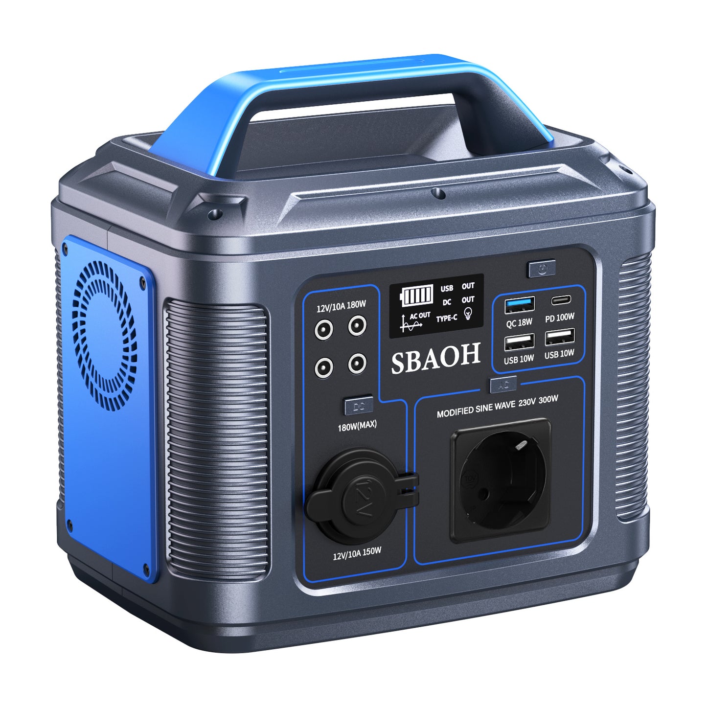 SBAOH Portable Power Station 300W (mit Lader)  – Solar Generator 296Wh (80.000mAh) | Tragbare Powerbank & Notstromversorgung