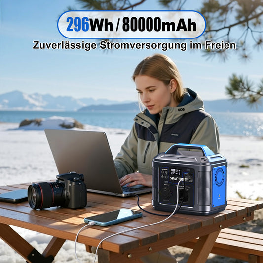 SBAOH Portable Power Station 300W (mit Lader)  – Solar Generator 296Wh (80.000mAh) | Tragbare Powerbank & Notstromversorgung